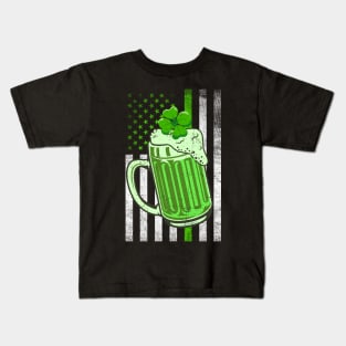 Shamrock Beer America Flag St. Patrick's Day Kids T-Shirt